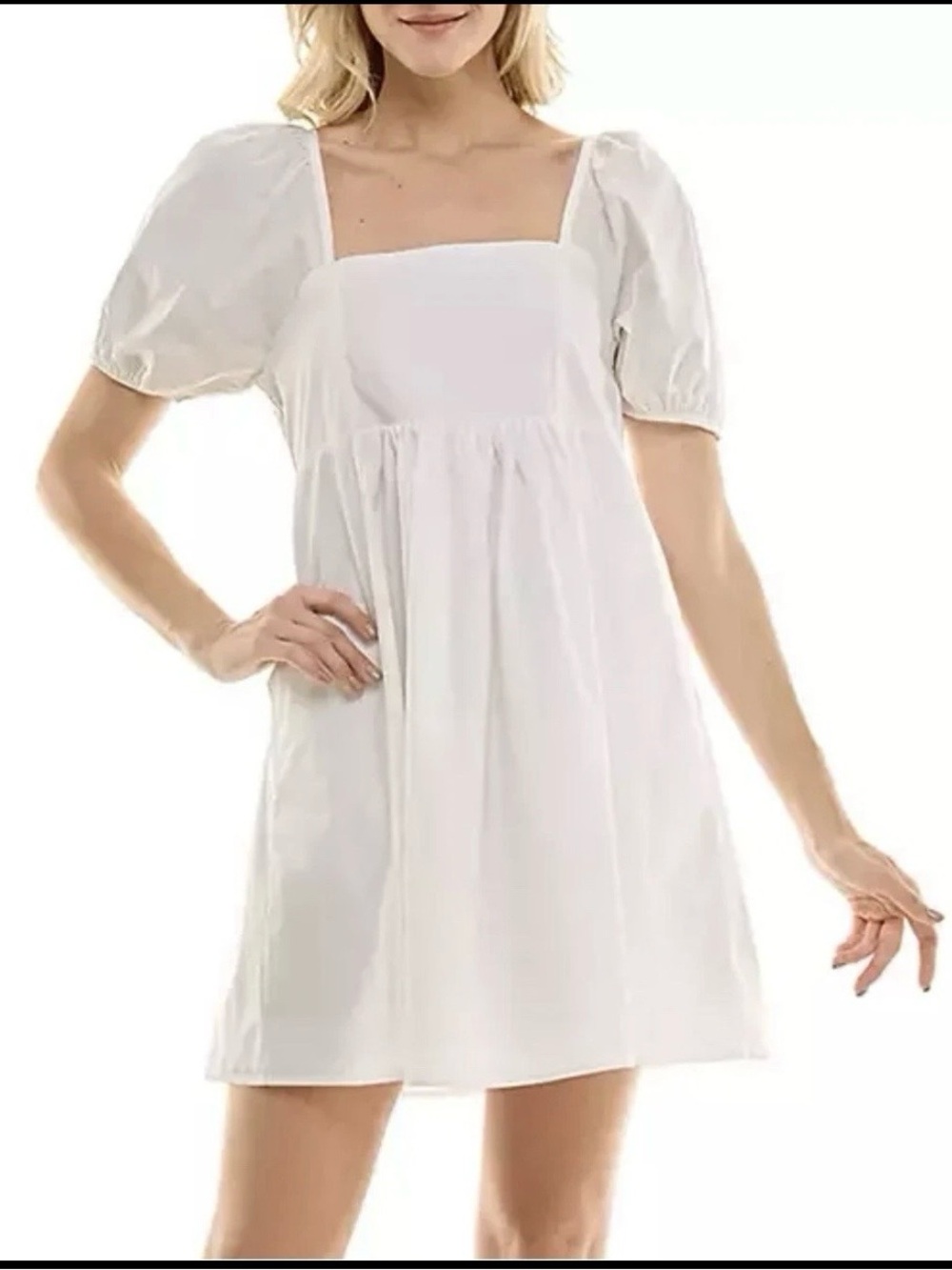 NWT Draper James White Square-Neck Puff-Sleeve Mini Dress